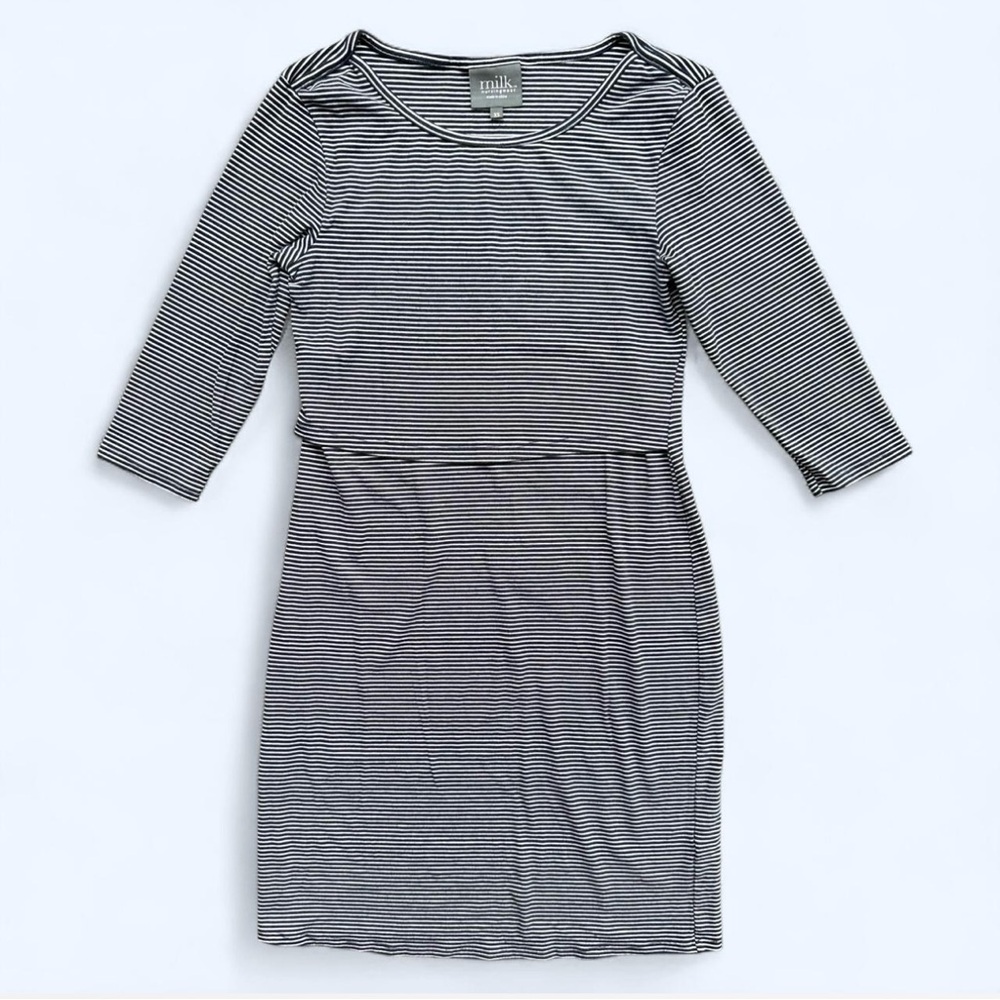Milk Nursingwear 3/4 Sleeve Striped Dress in Navy Blue/White Size XS